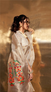Pearl White Jamdani Kora Tissue Silk Saree